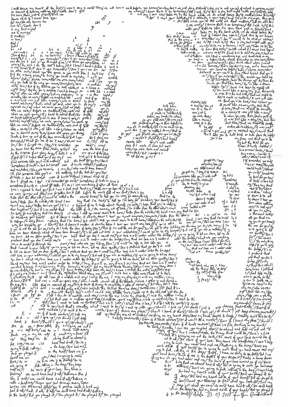 Portrait of Adele with singer's lyrics