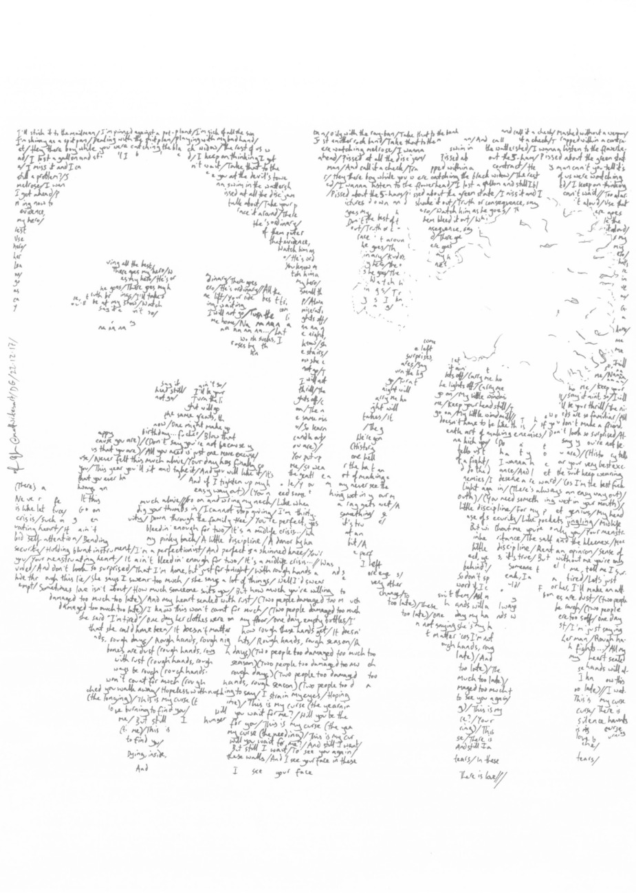 Portrait of Dave Grohl with singer's lyrics