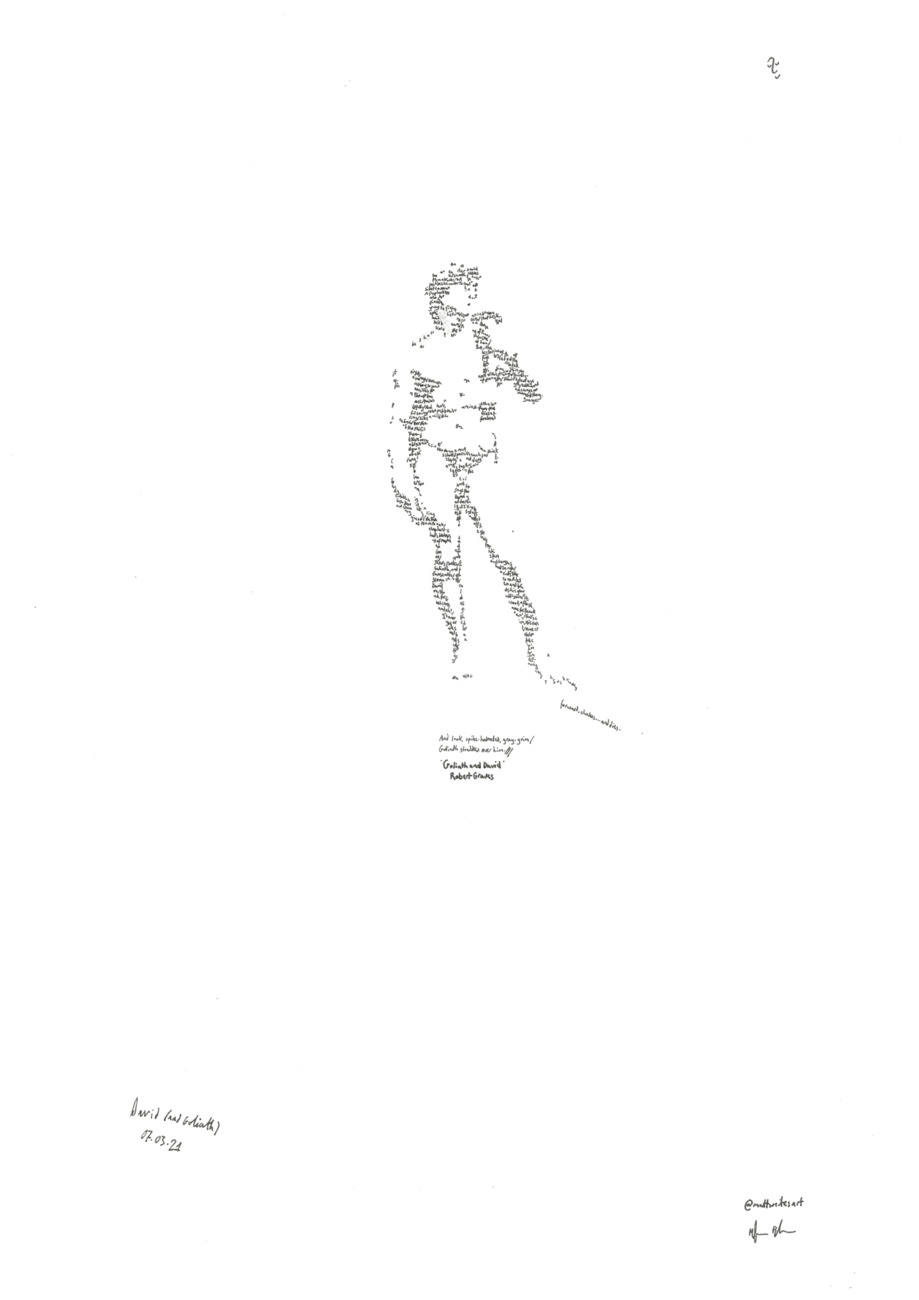 Study of Michelangelo's David, on the poem 'Goliath and David', by Robert Graves (1895-1985)