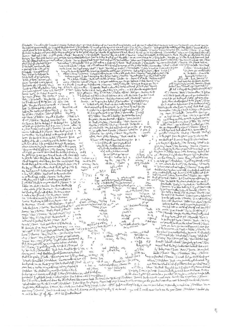 Donnie Darko movie poster using the script of the film
