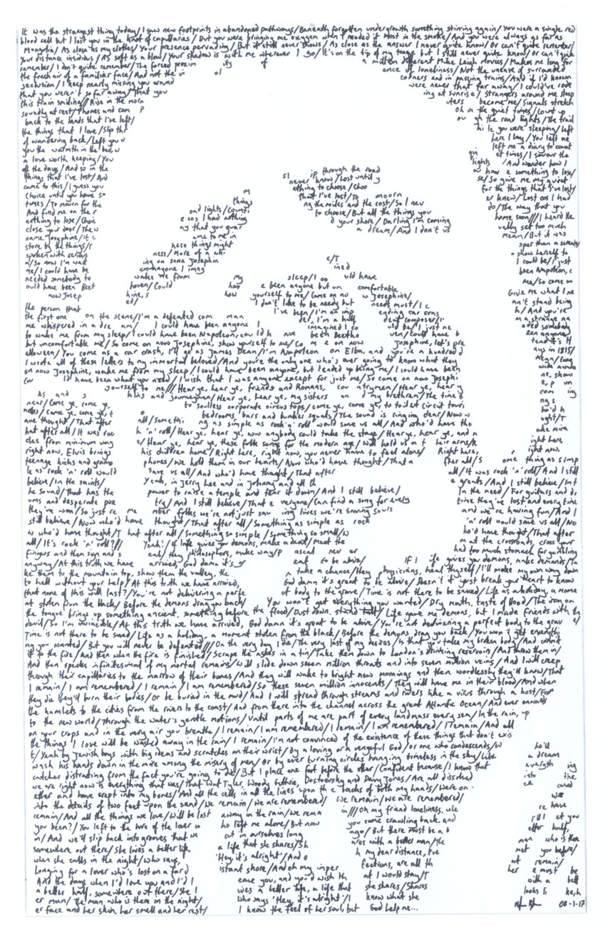 Portrait of Frank Turner with singer's lyrics