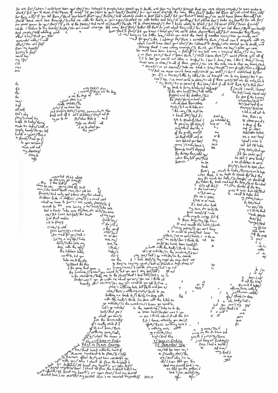 Portrait of George Michael with singer's lyrics