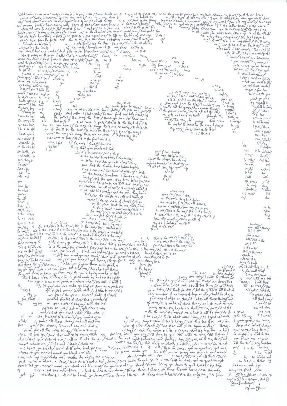 Portrait of Ian Brown with singer's lyrics