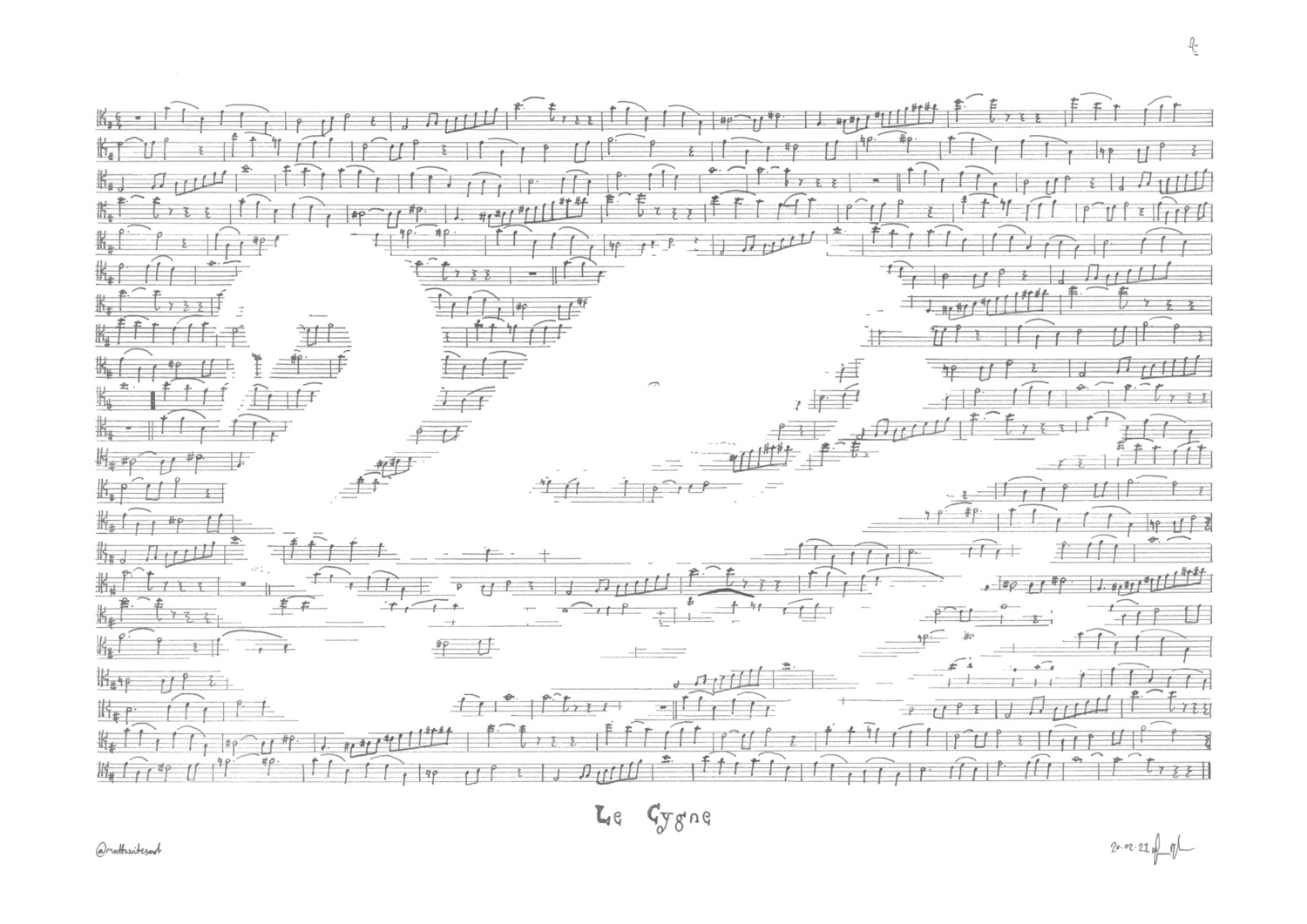 Portrait of Swan, with musical score of Le Cygne, by Camille Saint-Saëns (1835-1921)