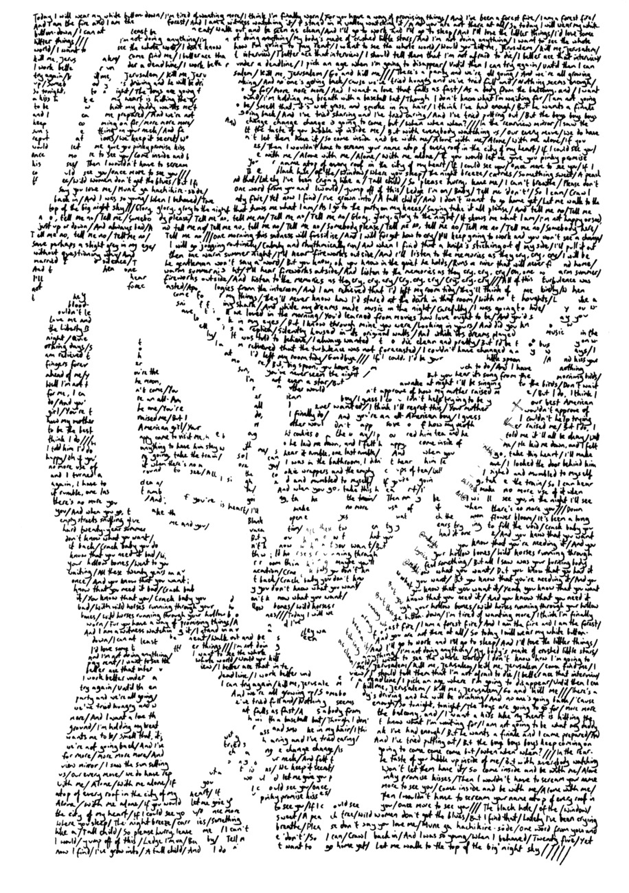 Portrait of Mitski with singer's lyrics