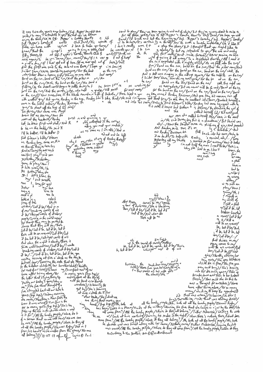 Portrait of Paul McCartney with singer's lyrics