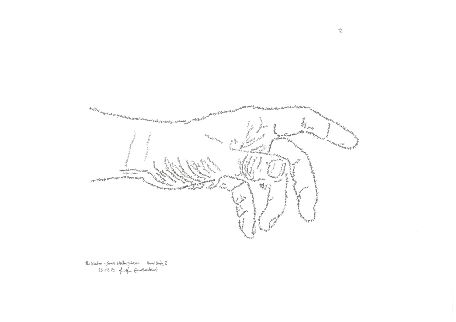 Line study of hand, on the poem 'The Creation', by James Weldon Johnson (1871-1938)