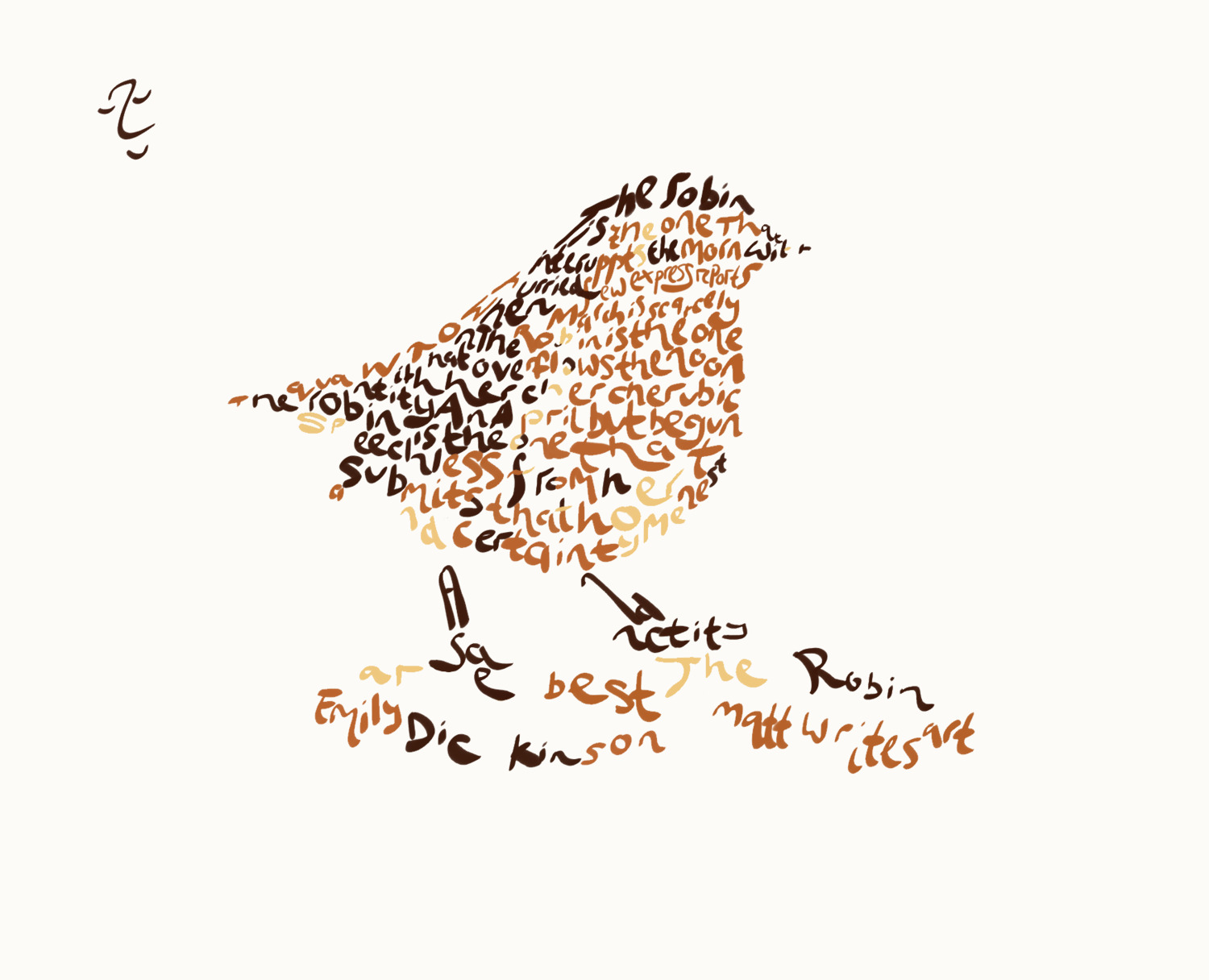 Digital portrait of a Robin, using the entirety of Emily Dickinson's 'The Robin Is The One' poem